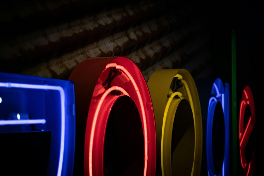 red yellow and blue google signage